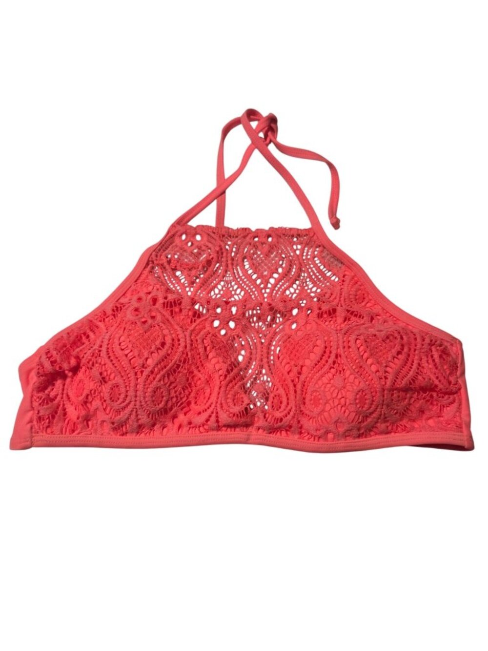 Xhilaration Crochet Halter Bikini Top Size Large Coral Lace Padded Swimsuit Pool